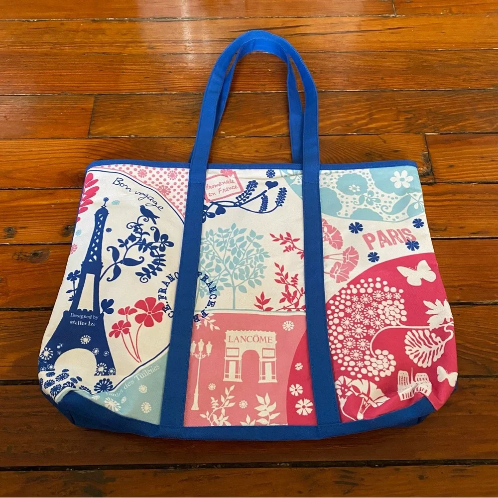 Retro Lancome Atelier Ize Blue Paris Print Canvas Tote